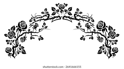 Rose frame ornament. An elegant design with flowers and thorns. For book covers, invitations, greetings, and posters. Medieval, gothic, victorian style or castlecore