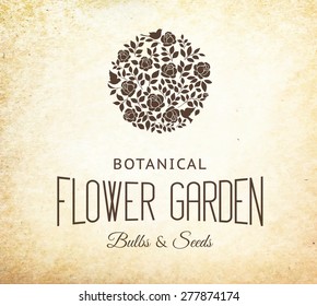 Rose garden bush black silhouette over old paper background. Vector illustration.