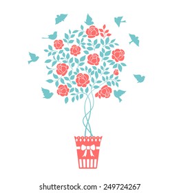 Rose garden bush isolated over white background. Vector illustration