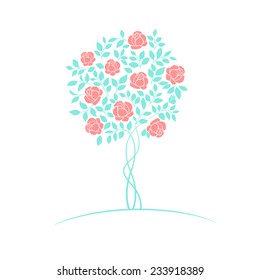 Rose garden tree logo isolated over white background. Vector illustration.