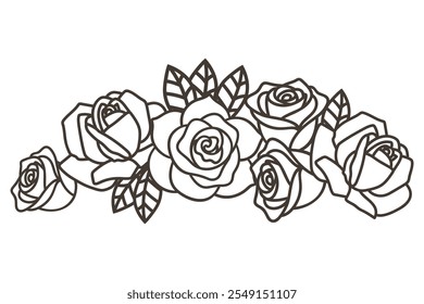 Rose Garland Design, Romantische Rose Line Art Border, Vektor.