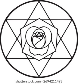 Rose in Geometric Frame Circle Triangle Hexagon Vector Design