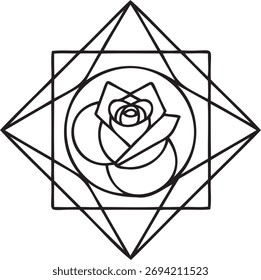 Rose im geometrischen Rahmen Kreis Dreieck Hexagon Vektor Design