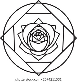 Rose in Geometric Frame Circle Triangle Hexagon Vector Design