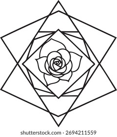 Rose im geometrischen Rahmen Kreis Dreieck Hexagon Vektor Design
