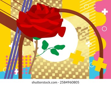 Rose geometrical graphic retro theme background. Minimal geometric elements. Vintage abstract shapes vector illustration.