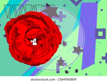 Rose geometrical graphic retro theme background. Minimal geometric elements. Vintage abstract shapes vector illustration.