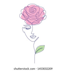 Rose girl on white background.One line drawing style.