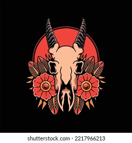 rose goat tattoo vector design