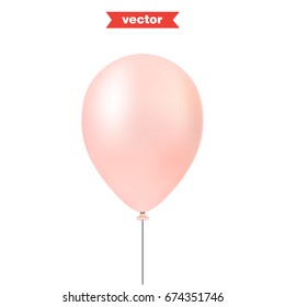 Rose gold air balloon, realistic 3d vector illustration, close-up looks with reflects. Isolated on white background.