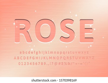 Rose Gold Alphabet Font. Custom Type Letters And Numbers. Vector Typography For Labels, Headlines, Posters