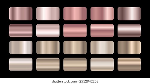 Rose gold and beige metal texture gradient background big vector set. Metallic design for frames, banners and labels