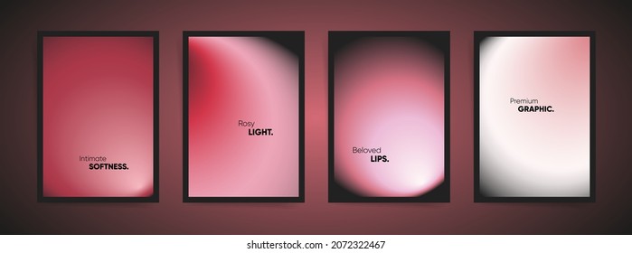 Rose gold blurred black gradient cover template design set for premium poster, brochure, home decor, presentation. Smooth romantic pink circular gradient fashion concept. Vector a4 aesthetics layout.