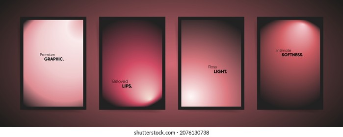 Rose gold blurred black gradient cover template design set for sensual poster, brochure, home decor, presentation. Smooth private pink circular gradient fashion concept. Vector a4 aesthetics layout.