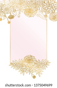 Rose and gold botanic card. Floral, lilies bouquet wedding invitation design. Geometric frame. Brochure, cover template. Vector