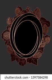 Rose gold botanic card. Floral, lilies bouquet wedding invitation design. Geometric frame. Brochure, cover template. Vector
