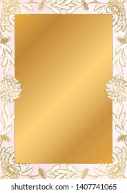 Rose and gold botanic card. Floral, lilies bouquet wedding invitation design. Geometric frame. Brochure, cover template. Vector
