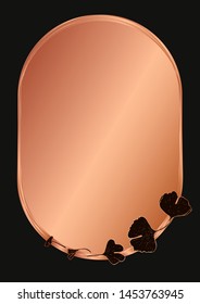 Rose gold botanic card. Floral, lilies bouquet wedding invitation design. Geometric frame. Brochure, cover template. Vector