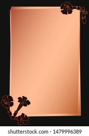 Rose gold botanic card. Floral, lilies bouquet wedding invitation design. Geometric frame. Brochure, cover template. Vector