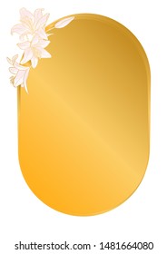 Rose and gold botanic card. Floral, lilies bouquet wedding invitation design. Geometric frame. Brochure, cover template. Vector