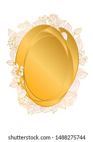 Rose and gold botanic card. Floral, lilies bouquet wedding invitation design. Geometric frame. Brochure, cover template. Vector