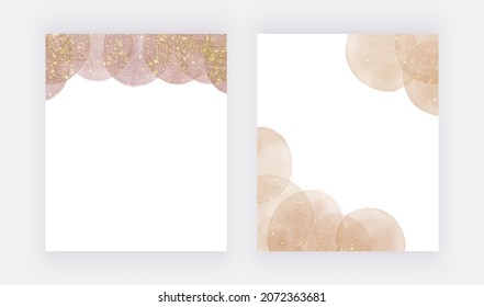 Rose gold and brown watercolor brush stroke round backgrounds