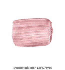 Rose gold brush stroke hand drawn. Watercolor patch vector in pink gold color isolated on white background.