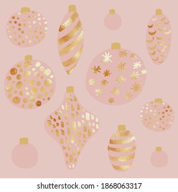Rose gold. Christmas illustration. Christmas decorations. Holiday illustration for design of invitations, covers, web designs