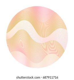 Rose gold circle ripple abstract vector illustration on white background. Round logo shape.Wavy lines circle ripple texture design. Bright clip art pattern with colorful curves.
