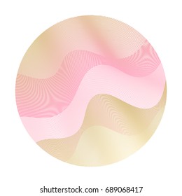 Rose gold circle ripple abstract vector illustration on white background. Round logo identity shape. Wavy lines circle ripple texture design. Bright clip art pattern with colorful curves round shape.