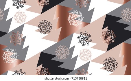 rose gold color abstract xmas tree geometry vector illustration. tender elegant christmas celebration style seamless pattern design 