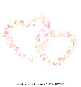 Rose gold confetti circle decoration for Christmas card background. Birthday vector illustration. Gold, pink and rose color round confetti dots, circles scatter on white. Beautiful bokeh background.