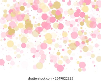 Decoración de confeti de oro rosa para tarjeta de invitación de boda. Festiva Vector decoración. Dorado, rosa y rosa color redondo puntos de confeti, círculos caóticos scatter. Fondo de bokeh glamuroso.