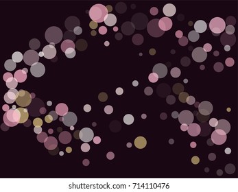 Rose gold confetti circle decoration for christmas card background, holiday vector illustration. Gold, pink and rose color round confetti dots, circles chaotic scatter, trendy rich bokeh background.