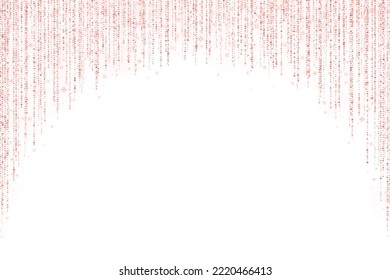 Rose gold decoration round arch glitter garland on white background. Vector