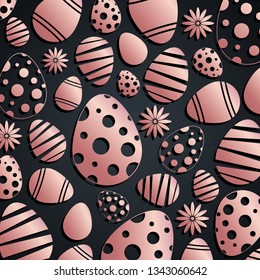 Rose gold easter eggs background. Holiday pattern for easter holiday greetings. Vector illustration.