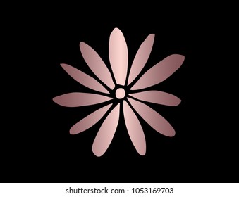 Rose Gold Flat Line Icon, Sign, Symbol, Flower Decorative Spring Floral Garden Plant Template 11 Petals. Graphic Design Concept, Element, Vector, Illustration EPS 10