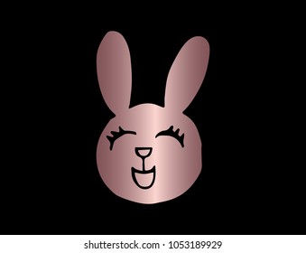 Rose Gold Flat Line Icon, Sign, Symbol Bunny Rabbit Laugh Happy Smile Animal Pet Easter Mammal Holiday Silhouette. Graphic Design Concept, Element, Vector, Illustration EPS 10
