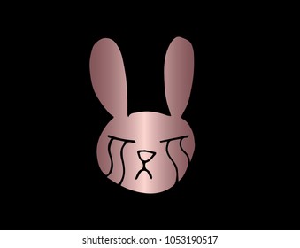 Rose Gold Flat Line Icon, Sign, Symbol Crying Bunny Rabbit Easter Holiday Mammal Wildlife Silhouette. Graphic Design Concept, Element, Vector, Illustration EPS 10