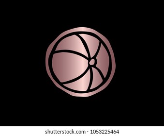 Rose Gold Flat Line Icon, Sign, Symbol Side View Fun Beach Ball Summer Sport Sea Water Toy Silhouette. Graphic Design Concept, Element, Vector, Illustration EPS 10