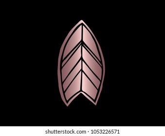 Rose Gold Flat Line Icon, Sign, Symbol Surf Board Swim Object Long board Striped Style Summer Active Sport Silhouette Version 2. Graphic Design Concept, Element, Vector, Illustration EPS 10