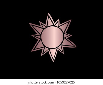 Rose Gold Flat, Line, Icon Logo, Sign, Symbol. Sun Hot Object Weather. Graphic Design Concept, Elements, Vector Illustration EPS10