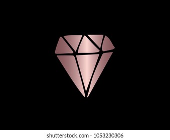 Rose Gold Flat, Line, Icon Logo, Sign, Symbol. Diamond Rich Treasure Gem Fashion Jewelry. Graphic Design Concept, Elements, Vector Illustration EPS10