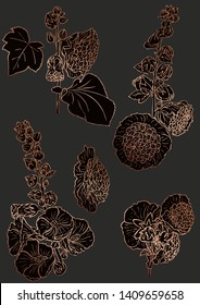 Rose gold floral elements. Good for wedding invitation, background, brochure or wrapping paper design. Vector