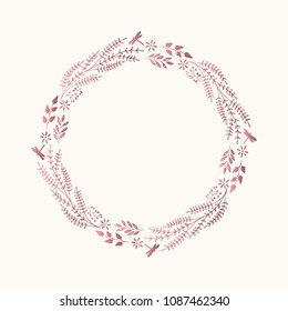 Rose gold floral wreath. Hand drawn frame.