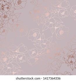 Rose gold flowers. Vector illustration for wedding invitation, greeting card or cover. Hand drawing