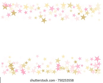 Rose gold flying stars confetti magic christmas vector, premium sparkles stardust background pattern. Holiday party decor in rose color and gold, Christmas stars vector print, flying confetti sparkles
