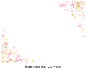 Rose gold flying stars confetti magic christmas vector, premium sparkles stardust background pattern. Holiday party decor in rose color and gold, Christmas stars vector print, flying confetti sparkles
