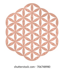 Rose gold foil sacred geometry design Yoga studio logo, metallic tattoo, Decorative ornate Flower of Life, Ornamental pattern for greeting cards, invitation, wall art, poster, textile print
