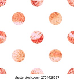Rose gold foil seamless texture, shiny handmade circles. Golden glittering pattern. Shining hand drawn background. Wedding, greeting card decoration. Modern minimalist art. Vector illustration